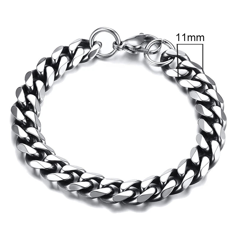 Vnox 3-11mm Chunky Chain Bracelet for Men, Stainless Steel Cuban Link