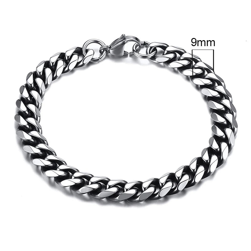 Vnox 3-11mm Chunky Chain Bracelet for Men, Stainless Steel Cuban Link