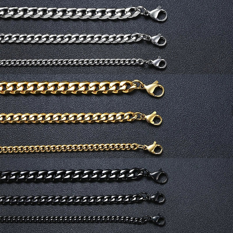 Vnox 3-11mm Chunky Chain Bracelet for Men, Stainless Steel Cuban Link