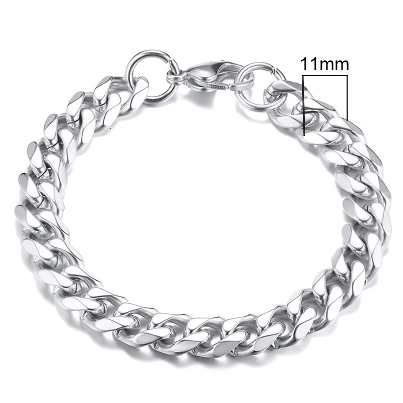 Vnox 3-11mm Chunky Chain Bracelet for Men, Stainless Steel Cuban Link