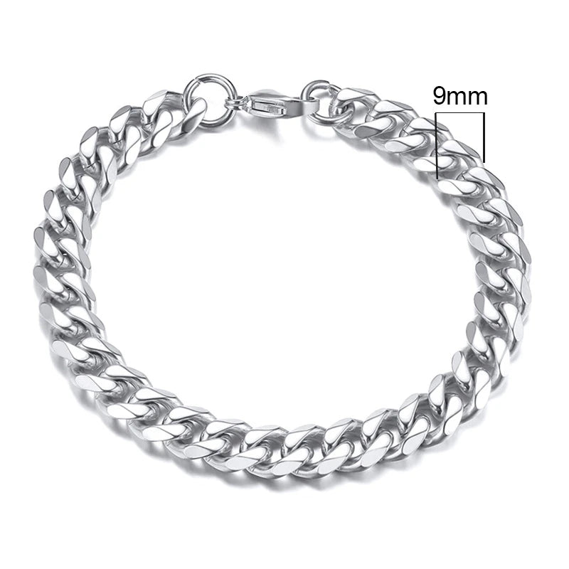 Vnox 3-11mm Chunky Chain Bracelet for Men, Stainless Steel Cuban Link