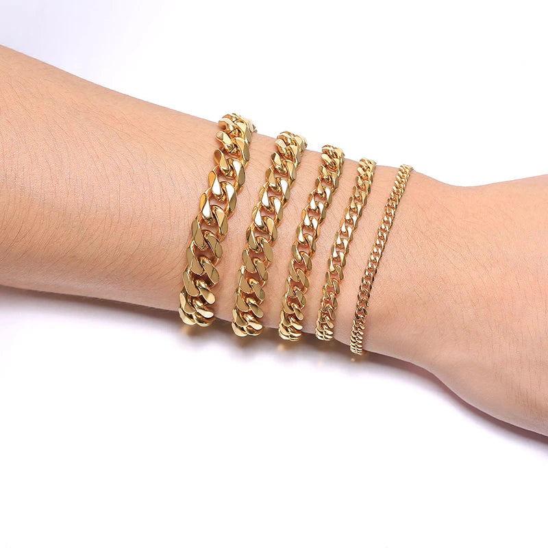 Vnox 3-11mm Chunky Chain Bracelet for Men, Stainless Steel Cuban Link