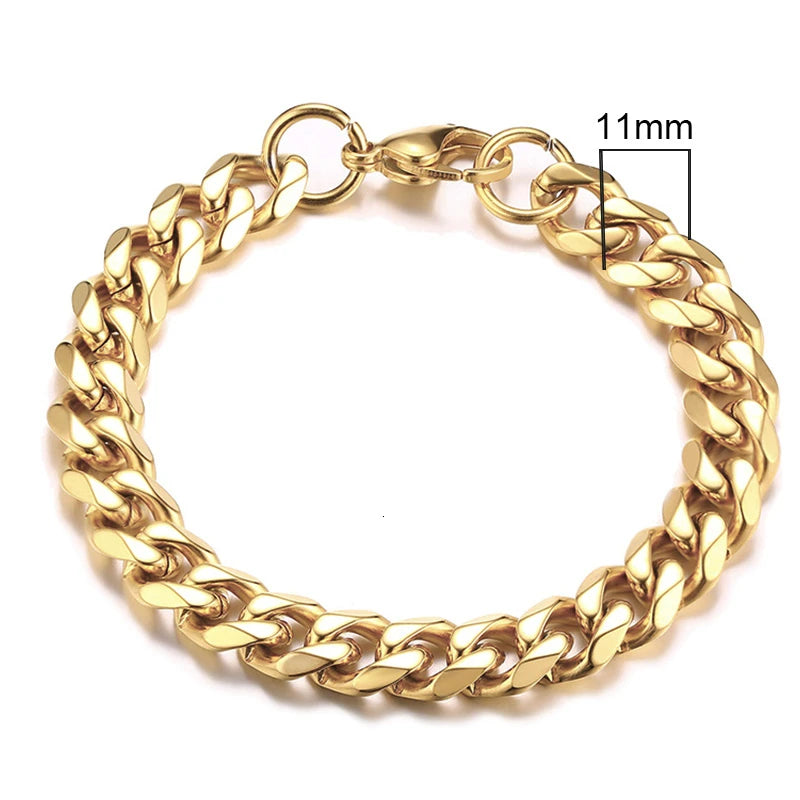 Vnox 3-11mm Chunky Chain Bracelet for Men, Stainless Steel Cuban Link